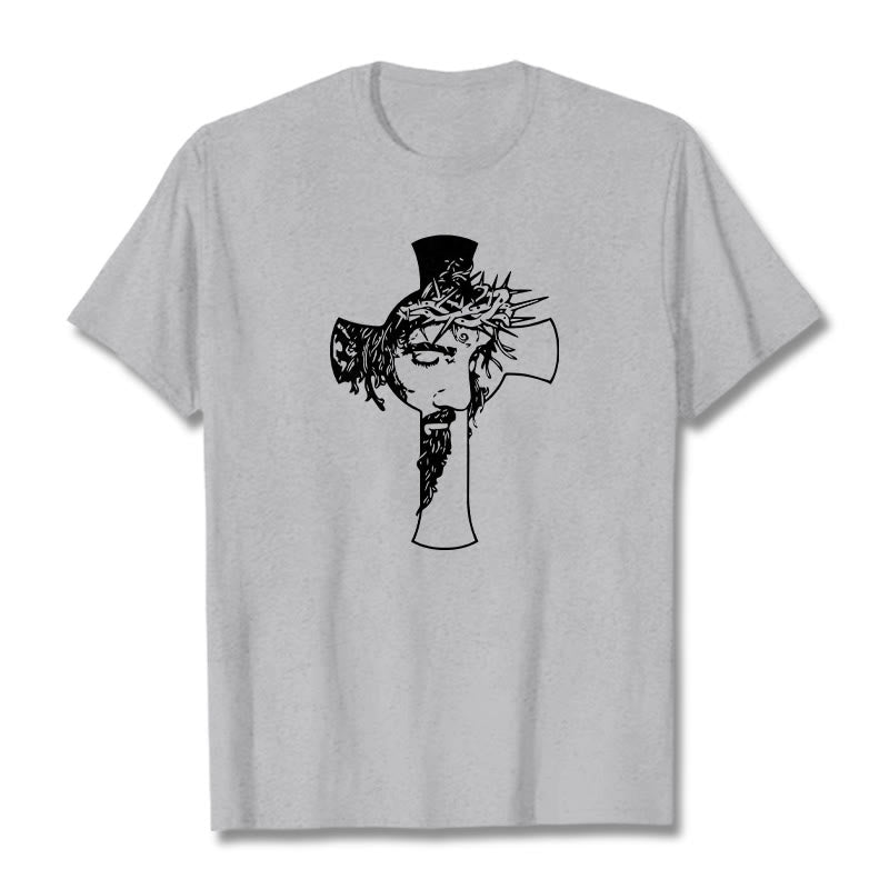 Christianartworkshop Modern Crown of Thorns and Cross Design Unisex T-shirt - Grey - 2XL - image 0