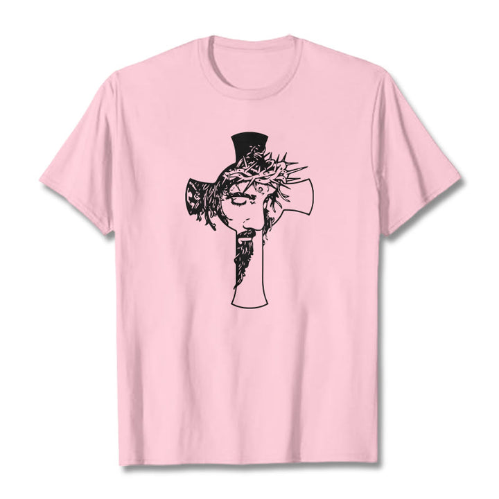 Christianartworkshop Modern Crown of Thorns and Cross Design Unisex T-shirt - Light Pink - 2XL - image 13