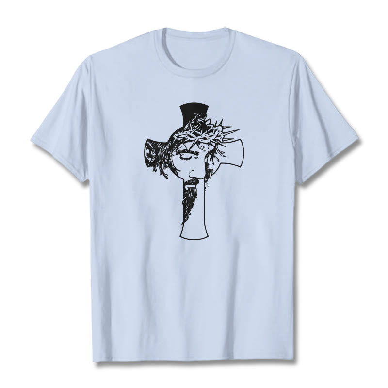 Christianartworkshop Modern Crown of Thorns and Cross Design Unisex T-shirt - Light Blue - 2XL - image 19