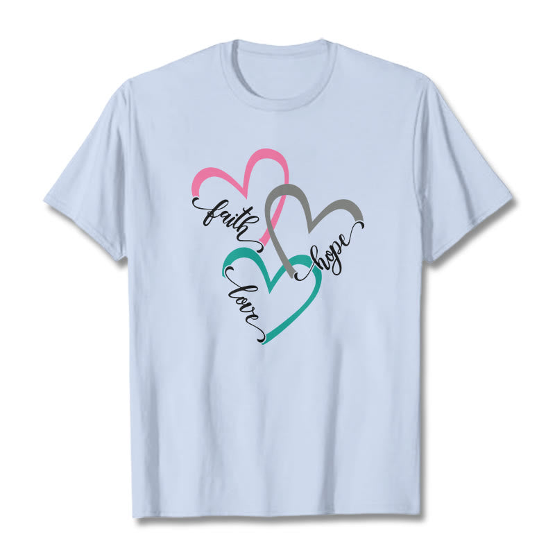 Christianartworkshop Faith Hope Love Christian Heart Design Unisex T-shirt for Believers - Light Blue - 2XL - image 18
