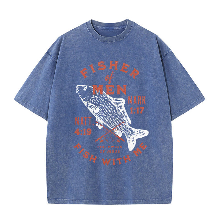 Christianartworkshop Followers of Jesus Fisher of Men Unisex Washed T-Shirt - Blue - 5XL - image 7