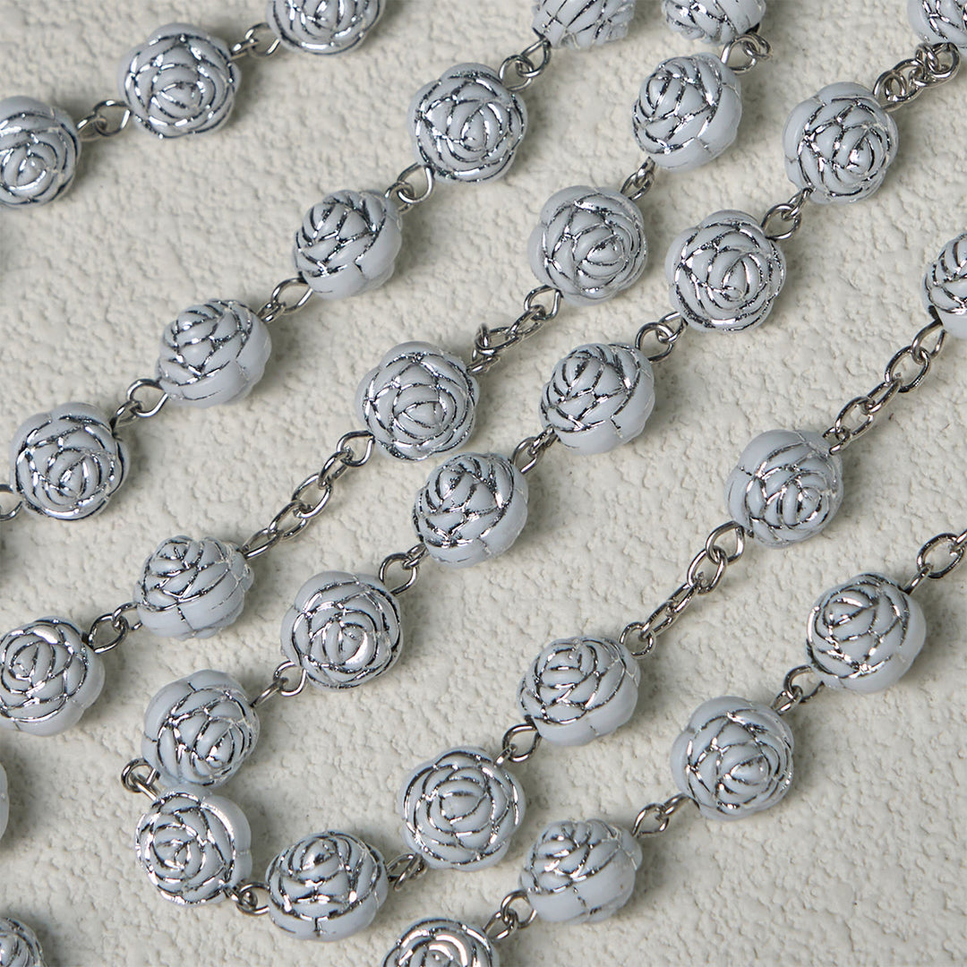 Christianartworkshop Delicate White Rose Devotional Beads Rosary and Bracelets with Virgin Mary - image 7