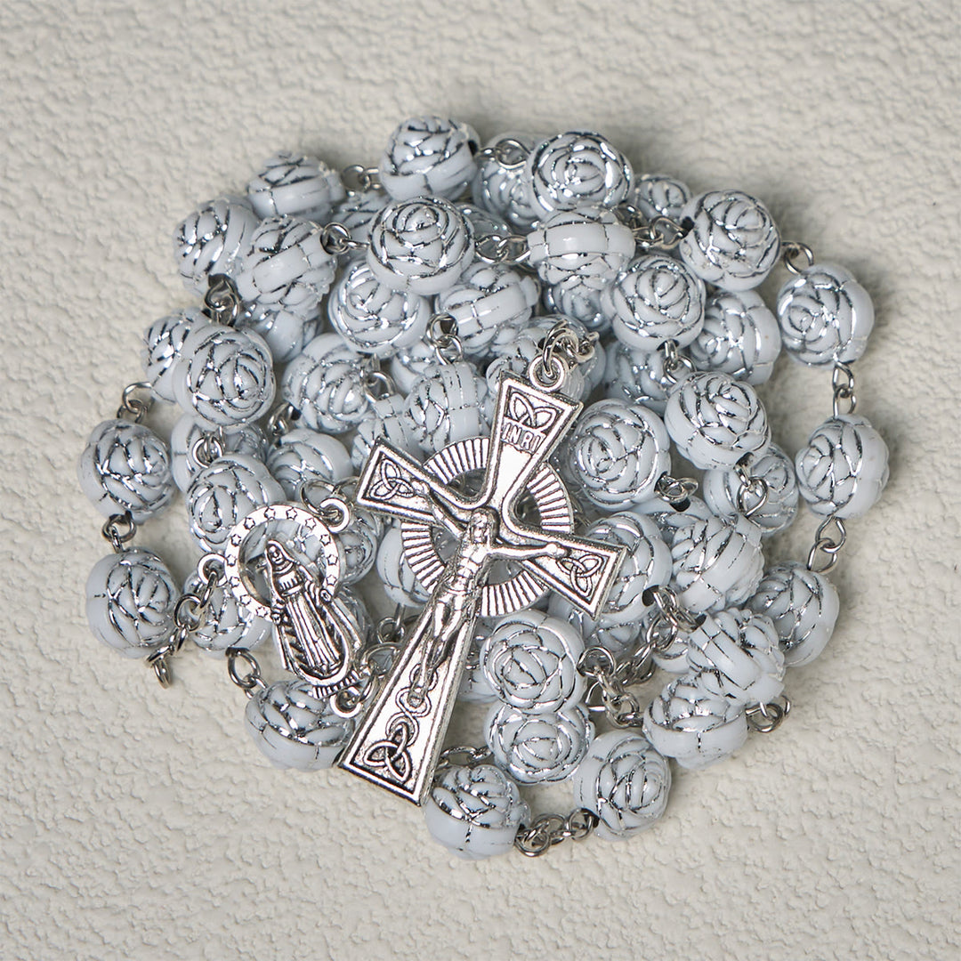 Christianartworkshop Delicate White Rose Devotional Beads Rosary and Bracelets with Virgin Mary - image 8