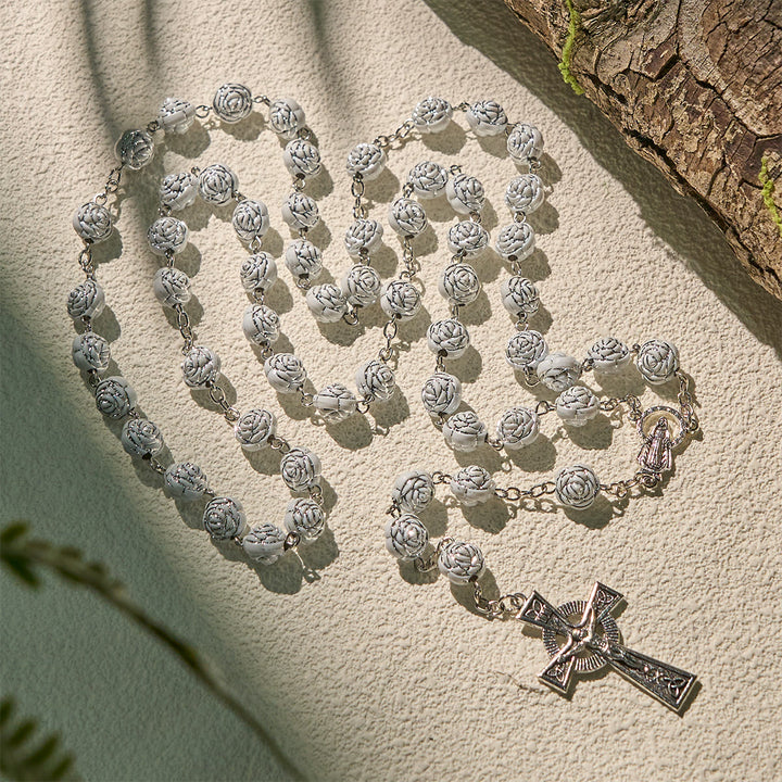 Christianartworkshop Delicate White Rose Devotional Beads Rosary and Bracelets with Virgin Mary - image 4