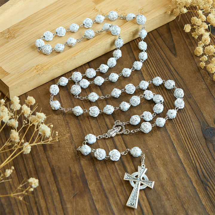 Christianartworkshop Delicate White Rose Devotional Beads Rosary and Bracelets with Virgin Mary - image 2