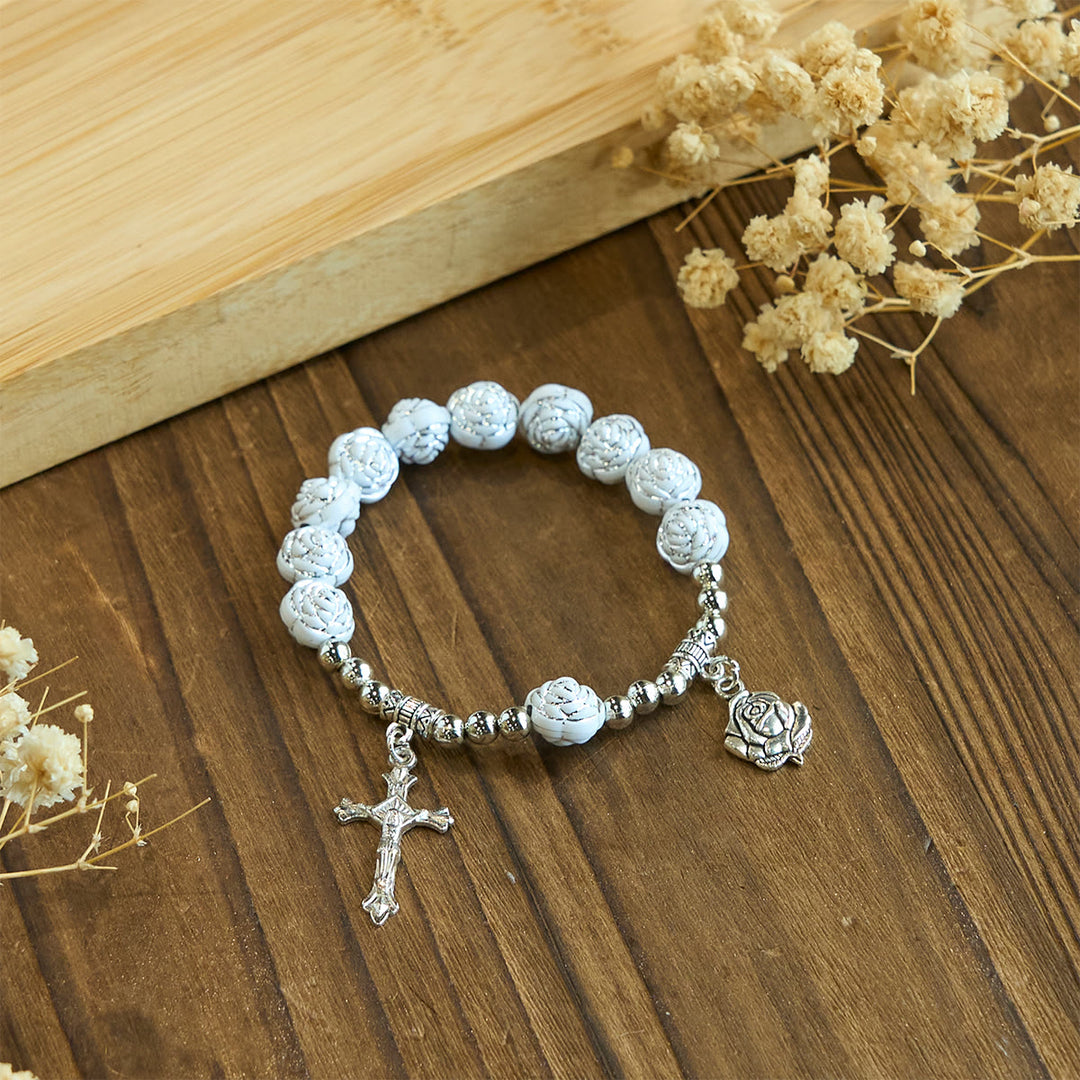 Christianartworkshop Delicate White Rose Devotional Beads Rosary and Bracelets with Virgin Mary - image 13