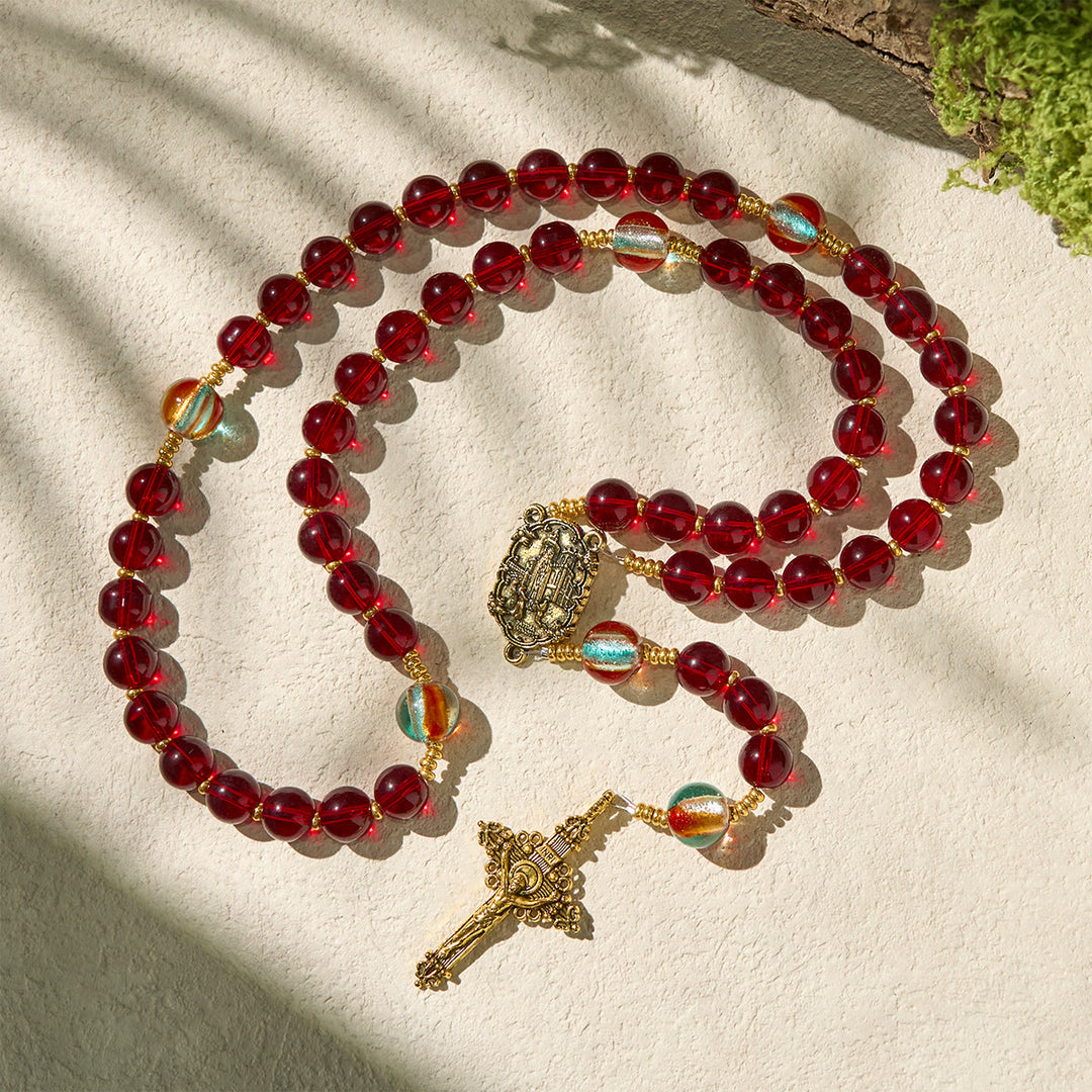 Christianartworkshop Thanksgiving Day: Our Lady of Fatima Rosary with Wine Red and Shining Rainbow Beads of Grace - image 6
