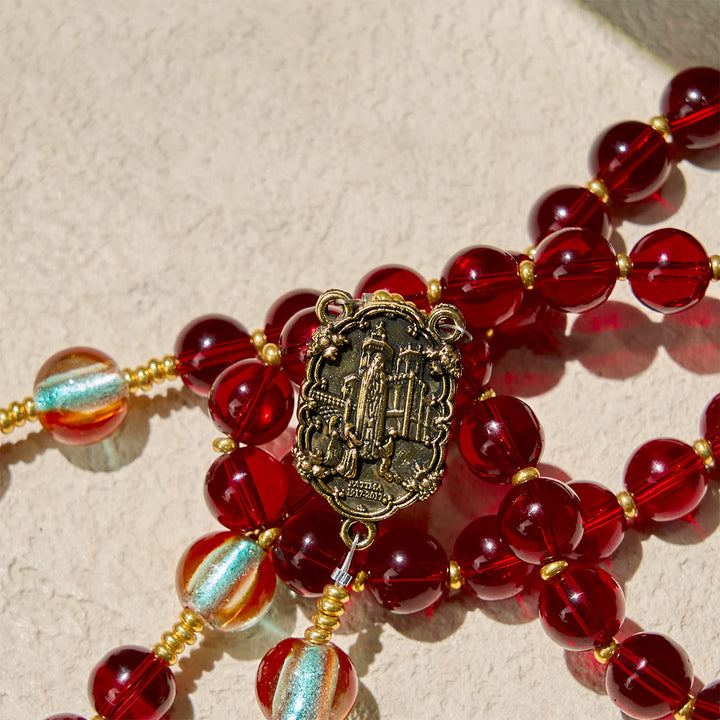 Christianartworkshop Thanksgiving Day: Our Lady of Fatima Rosary with Wine Red and Shining Rainbow Beads of Grace - image 9