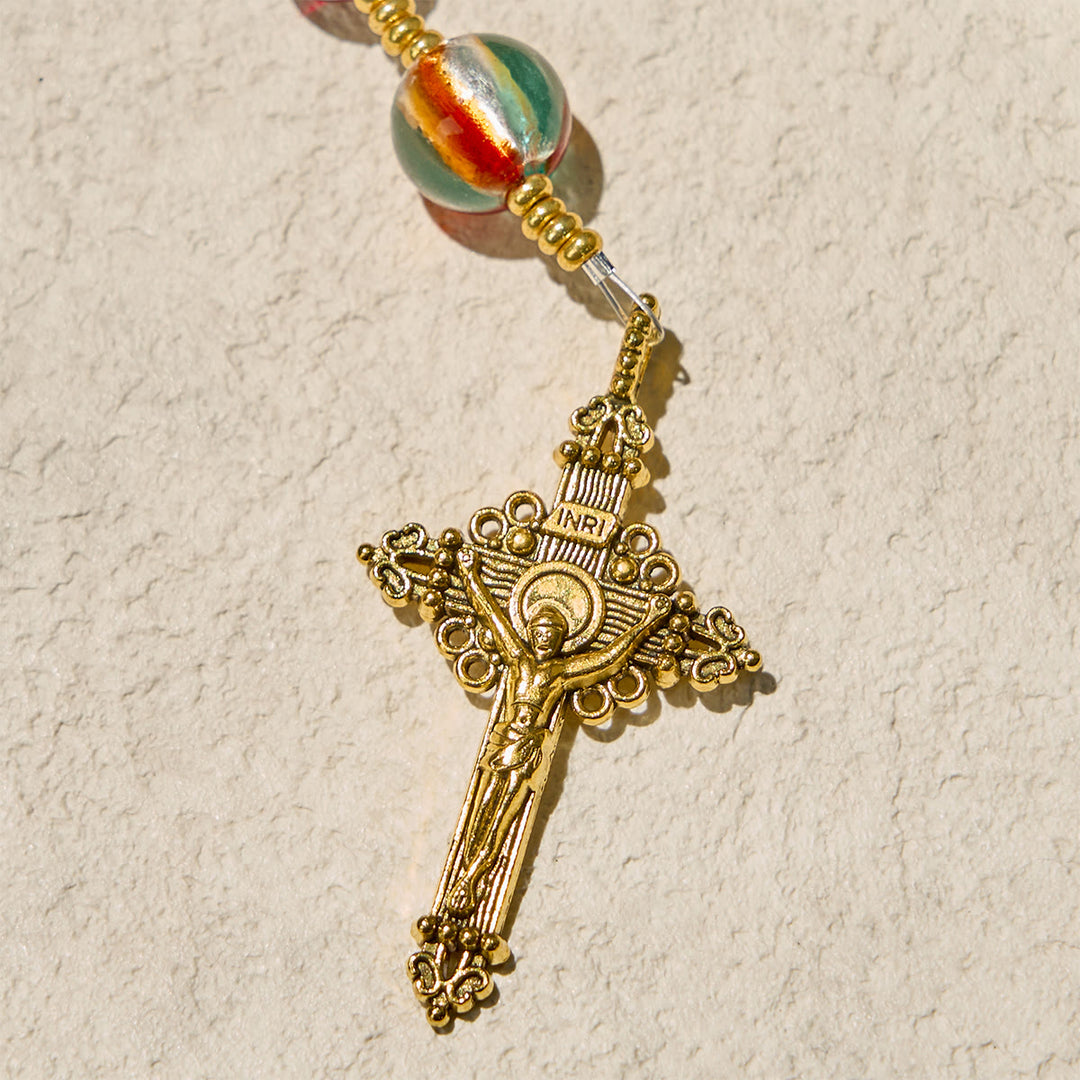 Christianartworkshop Thanksgiving Day: Our Lady of Fatima Rosary with Wine Red and Shining Rainbow Beads of Grace - image 8