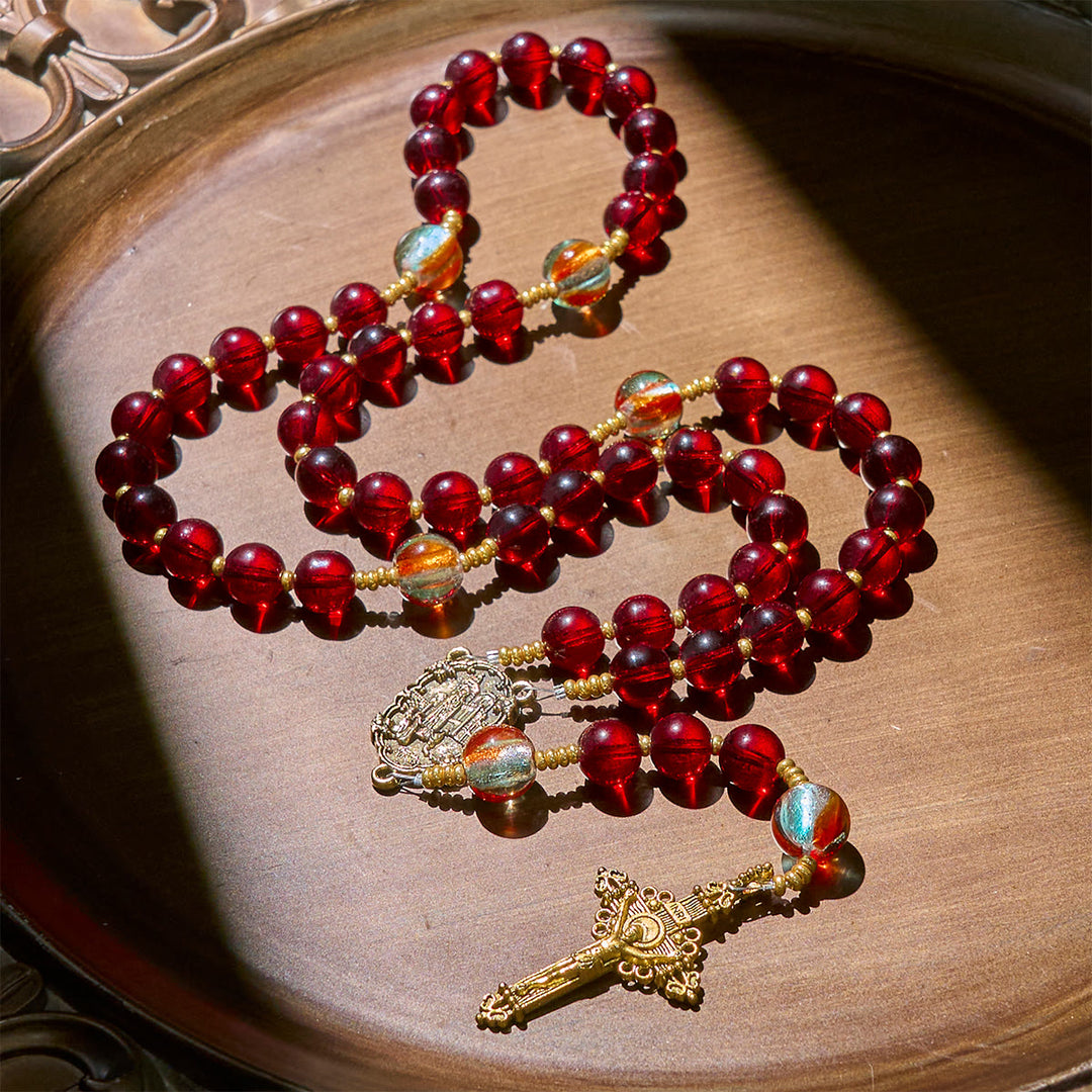Christianartworkshop Thanksgiving Day: Our Lady of Fatima Rosary with Wine Red and Shining Rainbow Beads of Grace - image 4