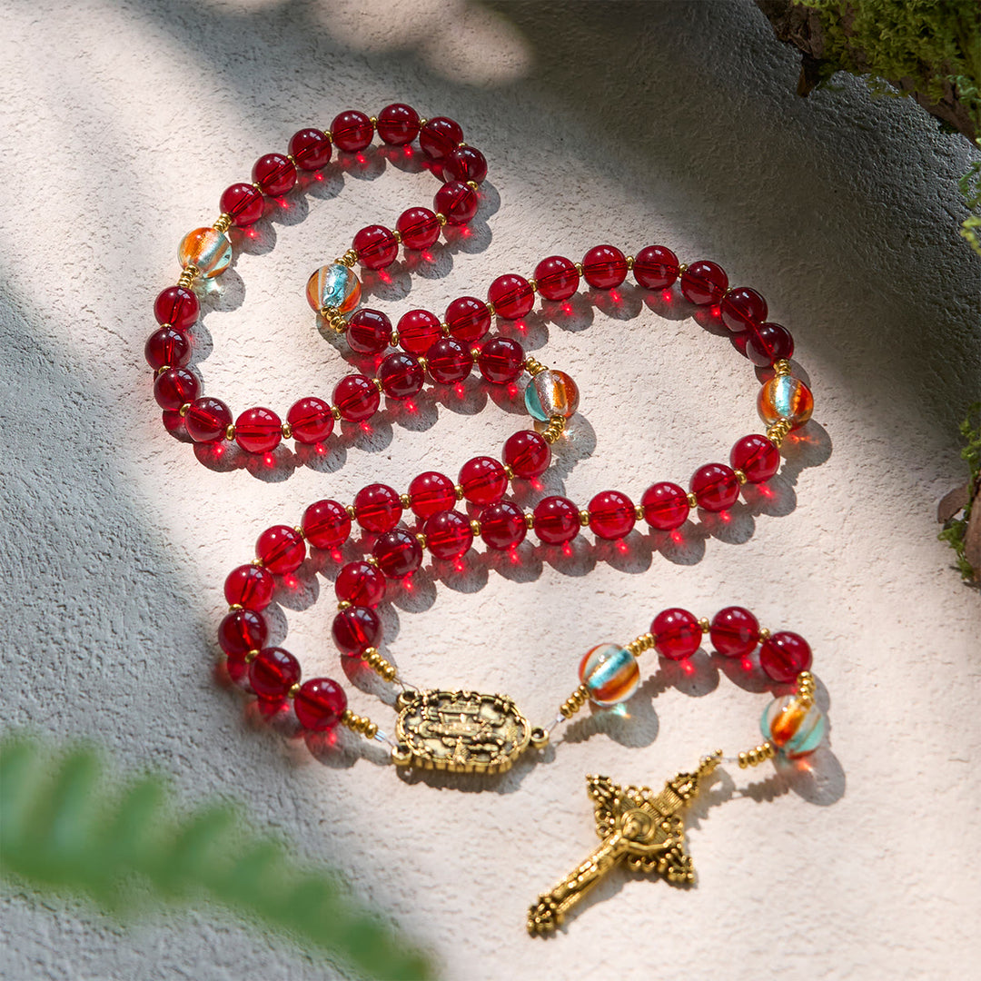 Christianartworkshop Thanksgiving Day: Our Lady of Fatima Rosary with Wine Red and Shining Rainbow Beads of Grace - image 3