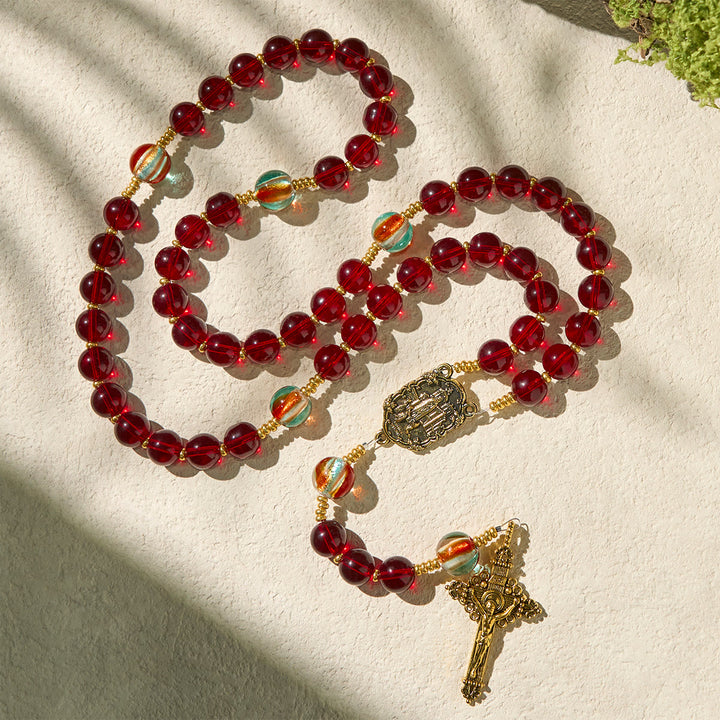 Christianartworkshop Thanksgiving Day: Our Lady of Fatima Rosary with Wine Red and Shining Rainbow Beads of Grace - image 5