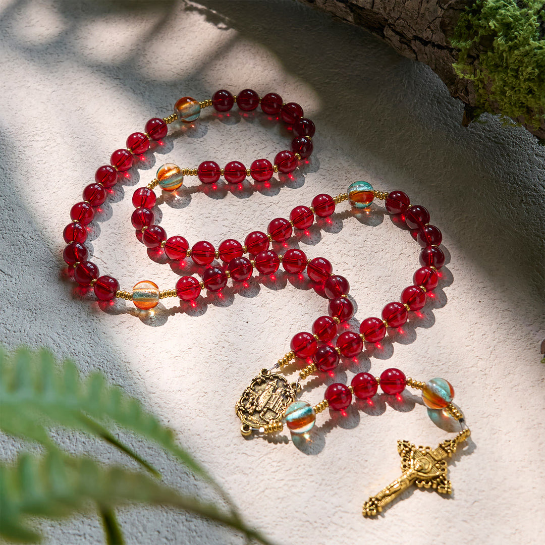 Christianartworkshop Thanksgiving Day: Our Lady of Fatima Rosary with Wine Red and Shining Rainbow Beads of Grace - image 7