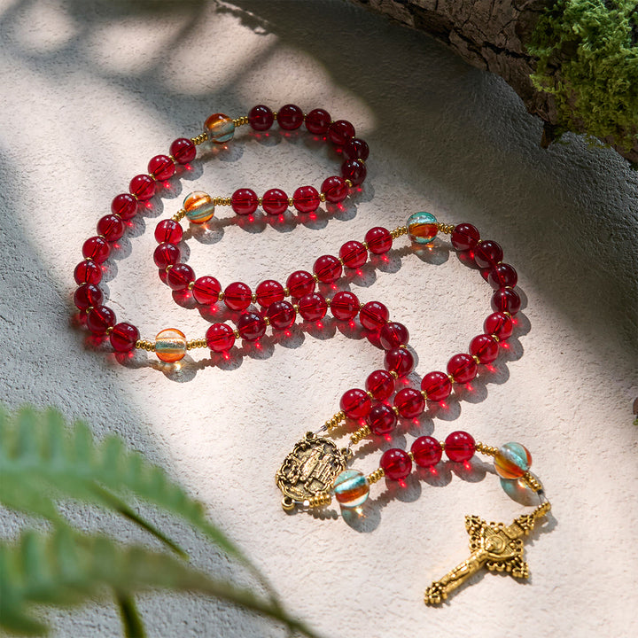 Christianartworkshop Thanksgiving Day: Our Lady of Fatima Rosary with Wine Red and Shining Rainbow Beads of Grace - image 7