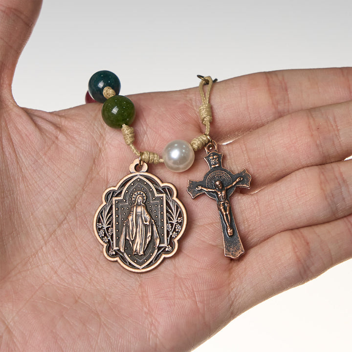 Christianartworkshop 10mm Natural Tourmaline Agate Bracelets with Miraculous Medal & Crucifix - image 5