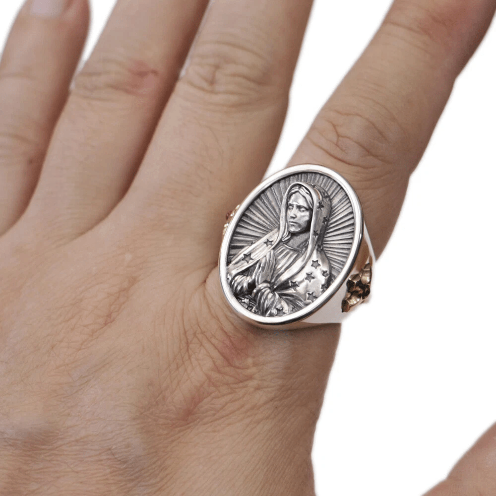 Christianartworkshop Virgin Mary Oval Ring in 925 Silver Divine Protection and Prayer - image 7