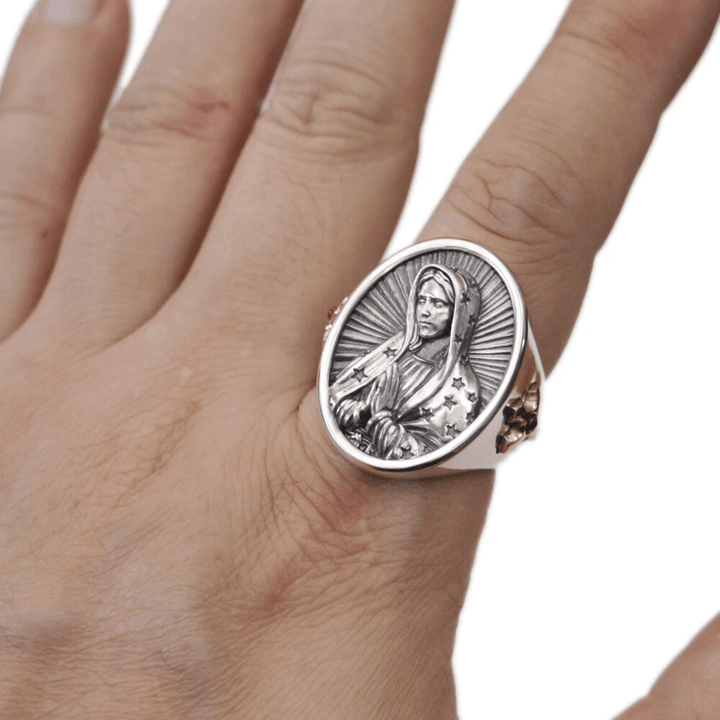 Christianartworkshop Virgin Mary Oval Ring in 925 Silver Divine Protection and Prayer - image 7
