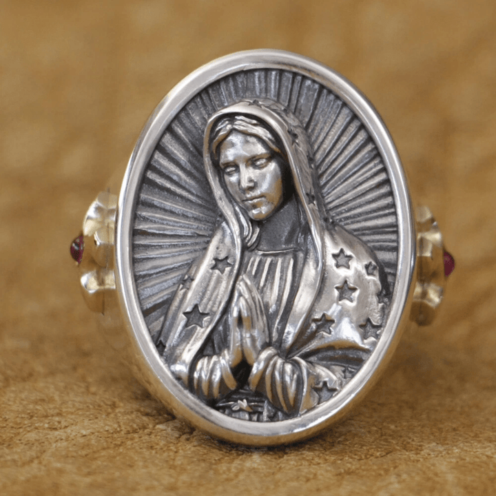 Christianartworkshop Virgin Mary Oval Ring in 925 Silver Divine Protection and Prayer - US15 - image 0