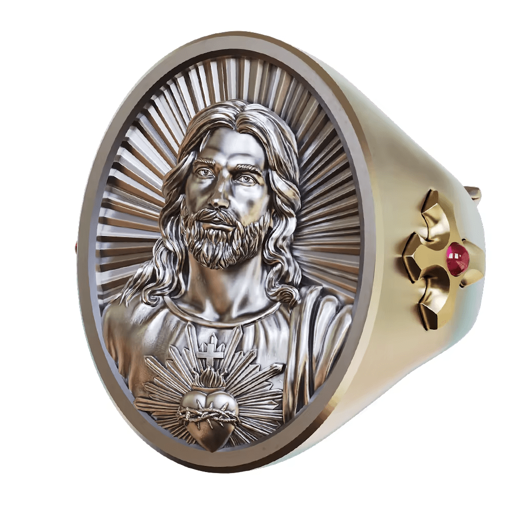 Christianartworkshop Sacred Heart Jesus Ring in 925 Silver: Symbol of Love and Sacrifice - image 1