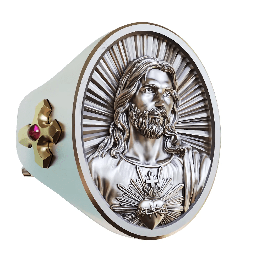 Christianartworkshop Sacred Heart Jesus Ring in 925 Silver: Symbol of Love and Sacrifice - image 2