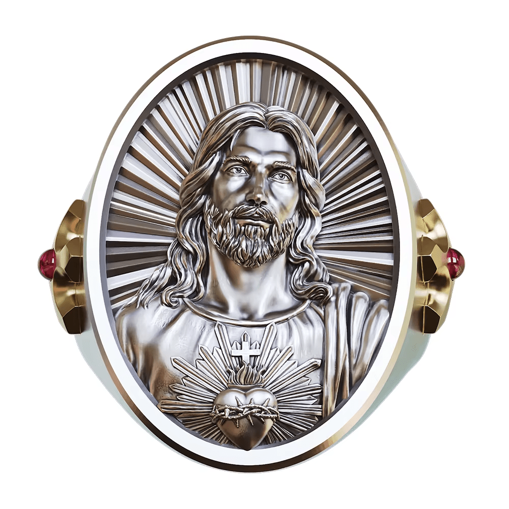 Christianartworkshop Sacred Heart Jesus Ring in 925 Silver: Symbol of Love and Sacrifice - US15 - image 0