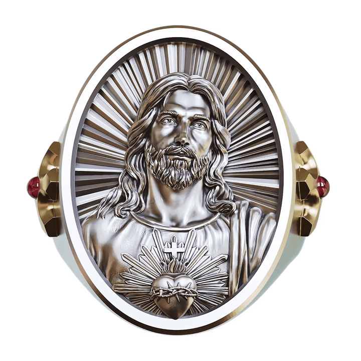 Christianartworkshop Sacred Heart Jesus Ring in 925 Silver: Symbol of Love and Sacrifice - US15 - image 0