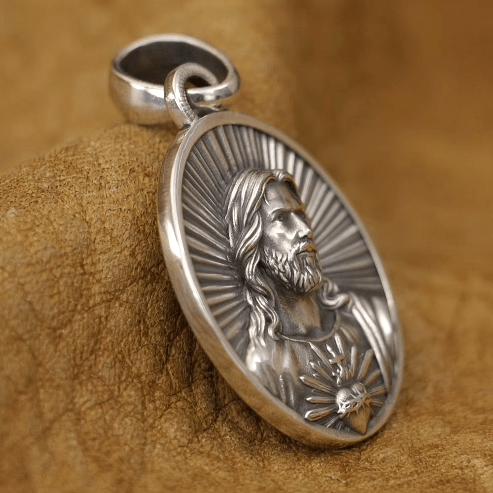 Christianartworkshop Divine Radiance Jesus Sacred Heart Necklace Crafted in Sterling Silver - image 4