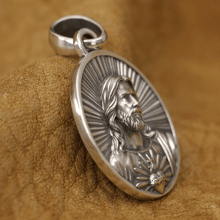Christianartworkshop Divine Radiance Jesus Sacred Heart Necklace Crafted in Sterling Silver - image 4