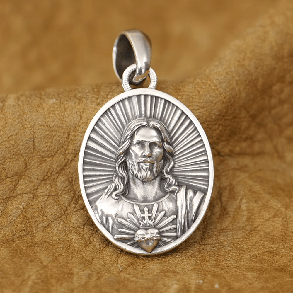 Christianartworkshop Divine Radiance Jesus Sacred Heart Necklace Crafted in Sterling Silver - Jesus - image 0