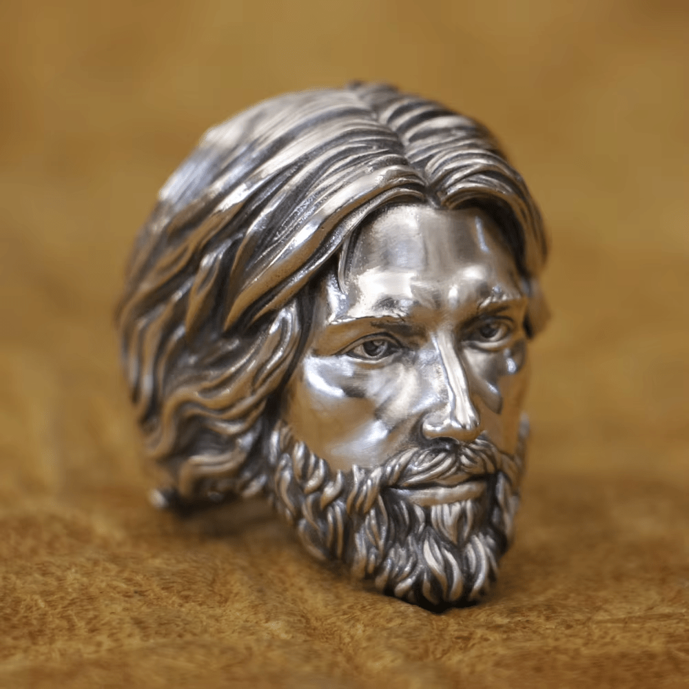 Christianartworkshop Sculpted Sacred Jesus Christ Portrait Ring Crafted in 925 Silver - US15 - image 0