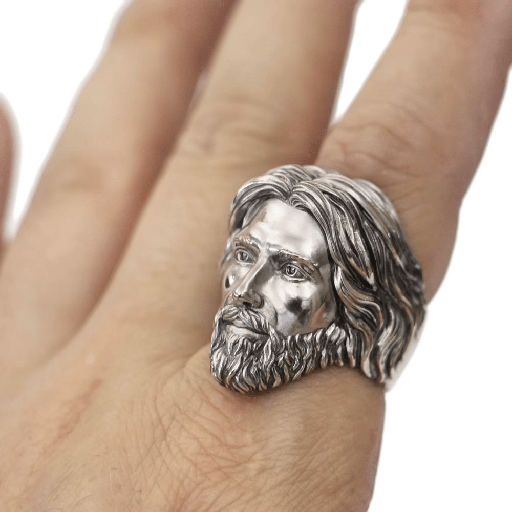 Christianartworkshop Sculpted Sacred Jesus Christ Portrait Ring Crafted in 925 Silver - image 1