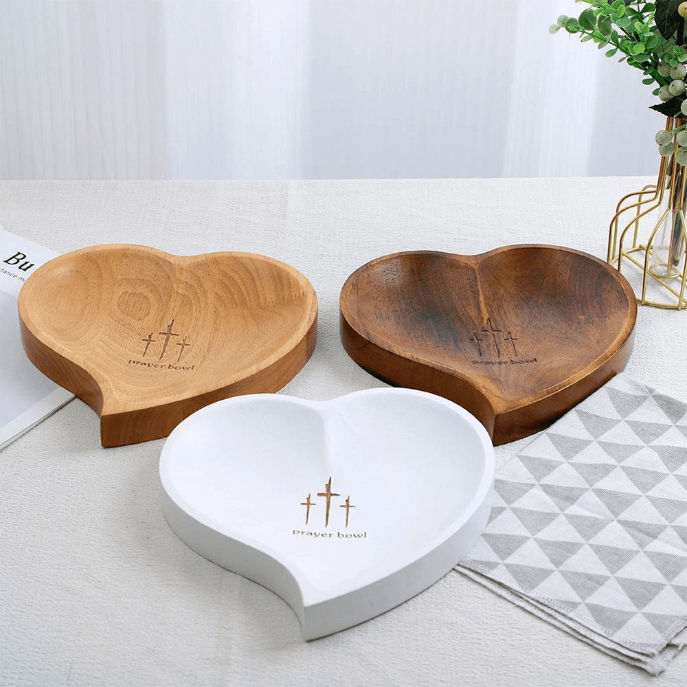 Christianartworkshop 3 Color Wooden Heart Shaped Prayer Bowl with Faith Note Cards - image 1