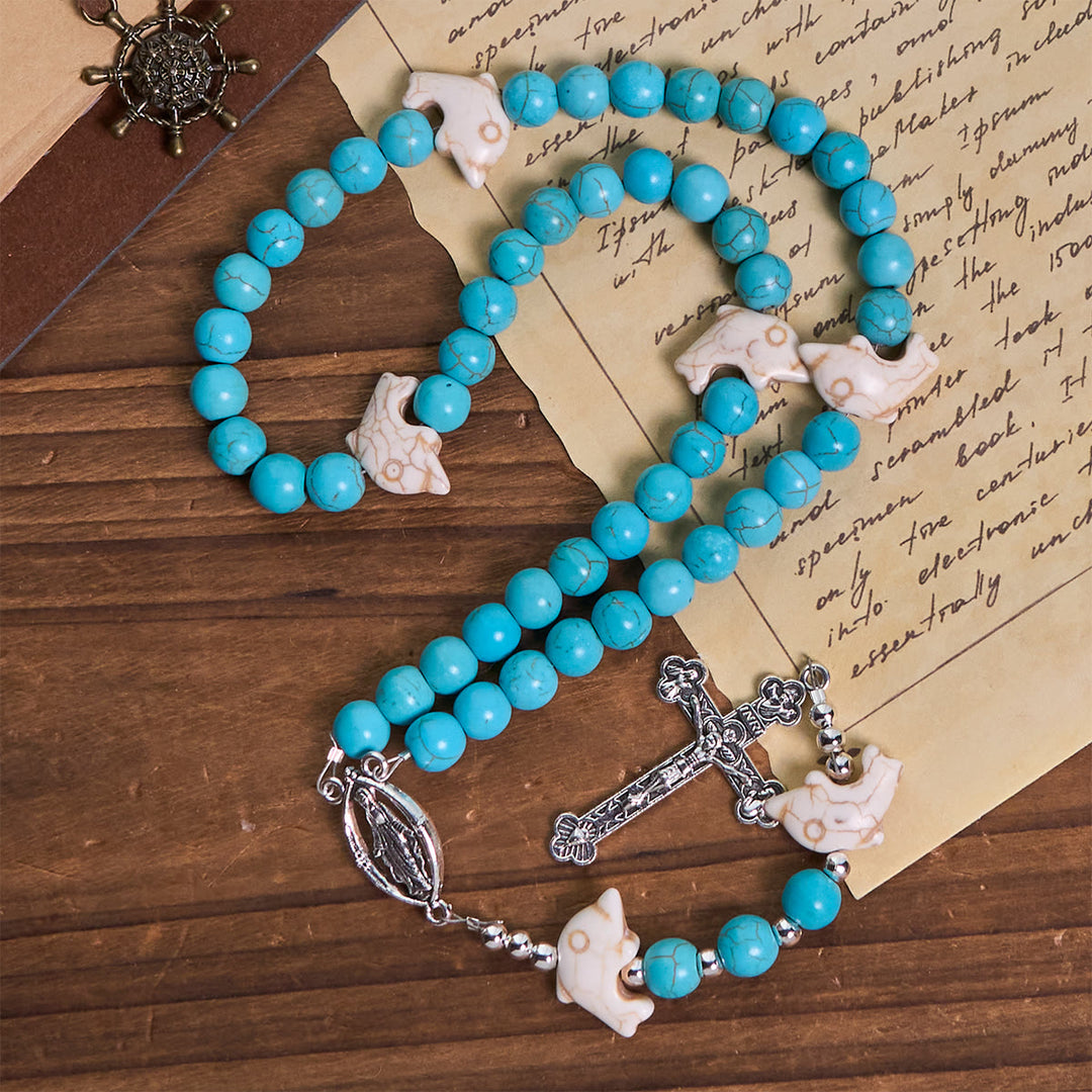 Christianartworkshop Blessed Dolphin Rosary with Turquoise Bead and Miraculous Medal: Ocean of Faith - image 3