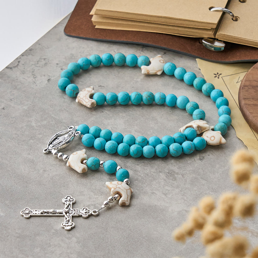 Christianartworkshop Blessed Dolphin Rosary with Turquoise Bead and Miraculous Medal: Ocean of Faith - Dolphin Rosary - image 0