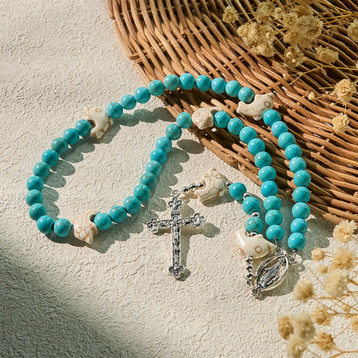 Christianartworkshop Blessed Dolphin Rosary with Turquoise Bead and Miraculous Medal: Ocean of Faith - image 2