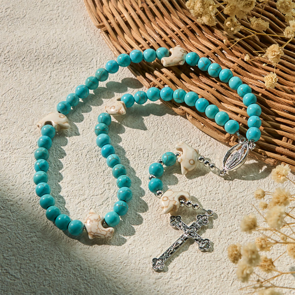 Christianartworkshop Blessed Dolphin Rosary with Turquoise Bead and Miraculous Medal: Ocean of Faith - image 1