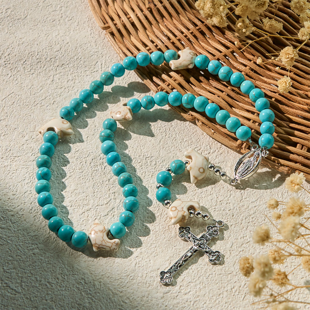 Christianartworkshop Blessed Dolphin Rosary with Turquoise Bead and Miraculous Medal: Ocean of Faith - image 1
