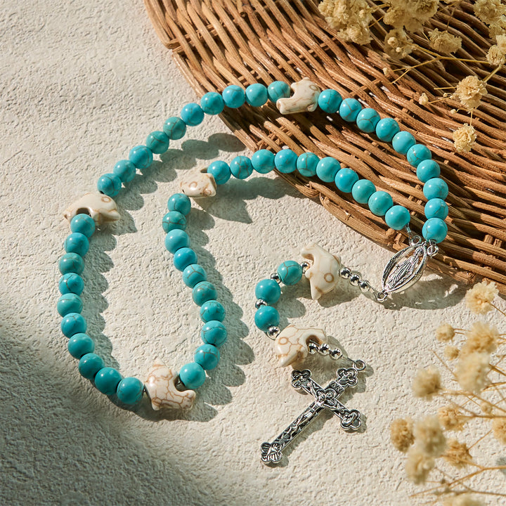 Christianartworkshop Blessed Dolphin Rosary with Turquoise Bead and Miraculous Medal: Ocean of Faith - image 1