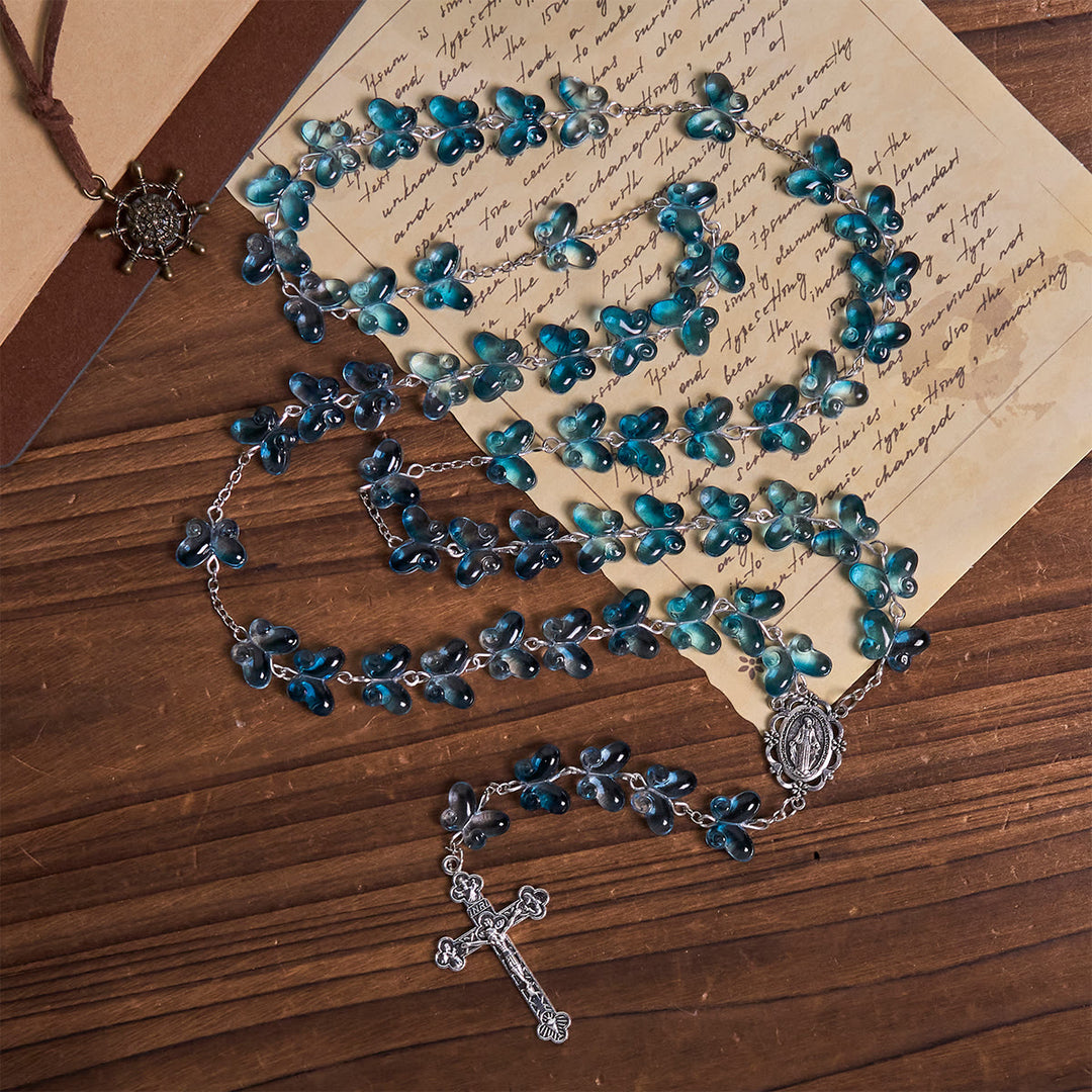 Christianartworkshop Wings of Devotion Shimmering Blue Butterfly Prayer Rosary with Miraculous Medal - image 4