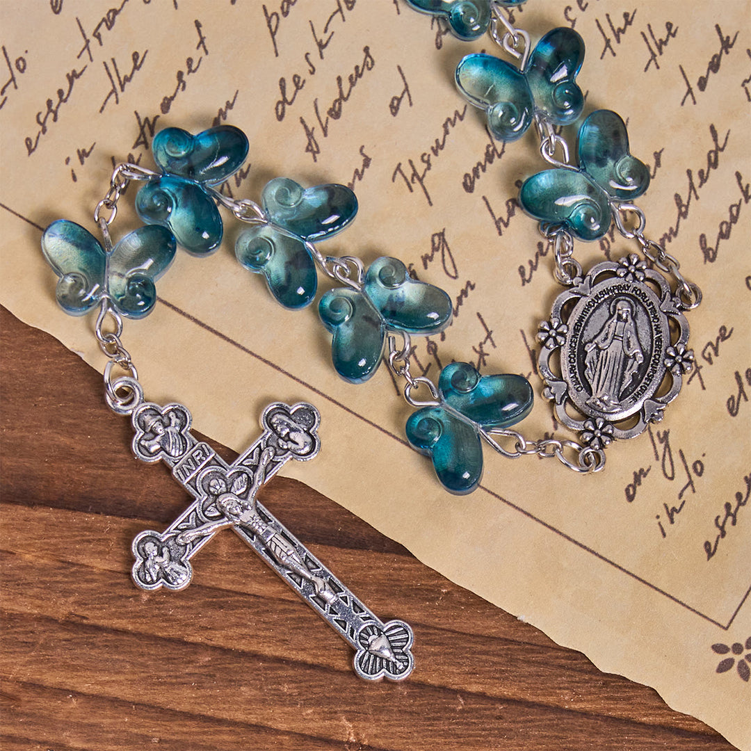 Christianartworkshop Wings of Devotion Shimmering Blue Butterfly Prayer Rosary with Miraculous Medal - image 7