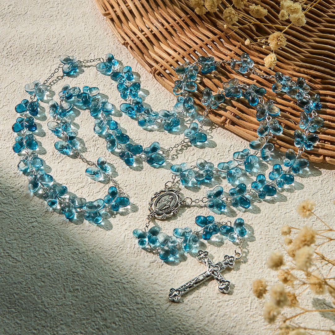 Christianartworkshop Wings of Devotion Shimmering Blue Butterfly Prayer Rosary with Miraculous Medal - image 3