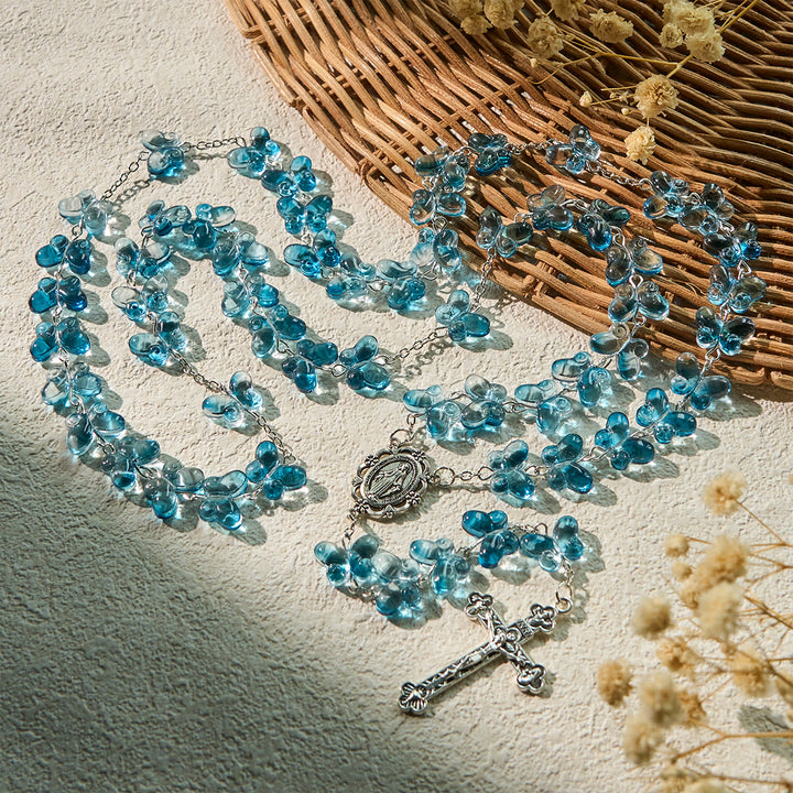 Christianartworkshop Wings of Devotion Shimmering Blue Butterfly Prayer Rosary with Miraculous Medal - image 3