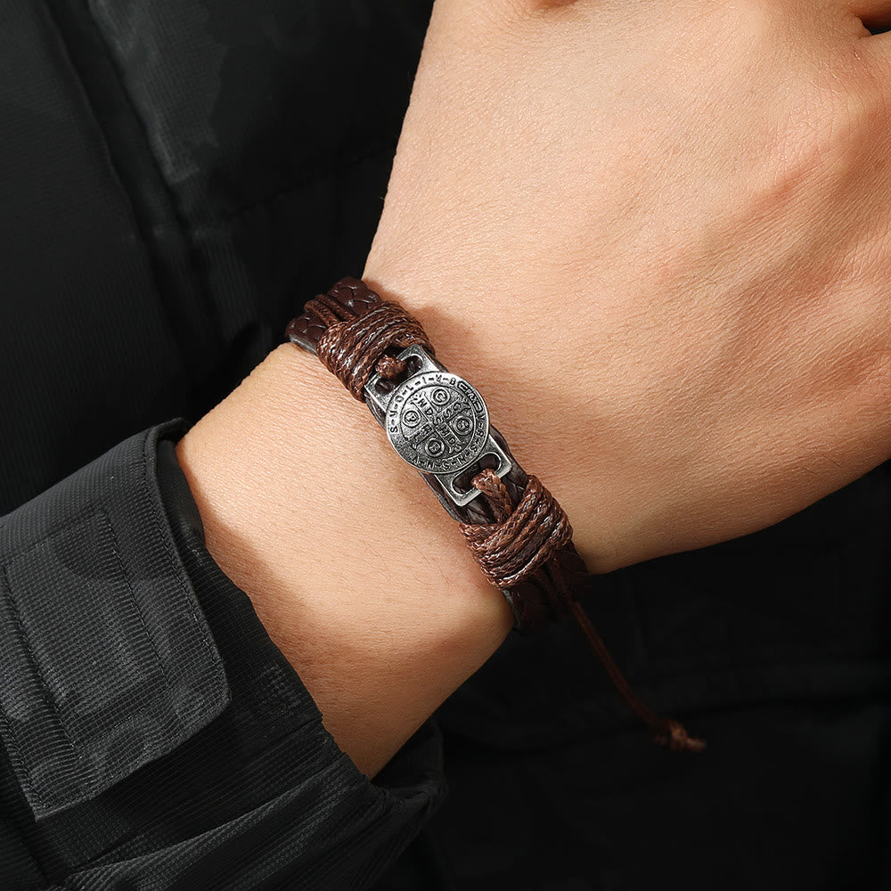 Christianartworkshop Classic 2 Color St. Benedict Leather Bracelet: Symbol of Faith and Courage - image 1