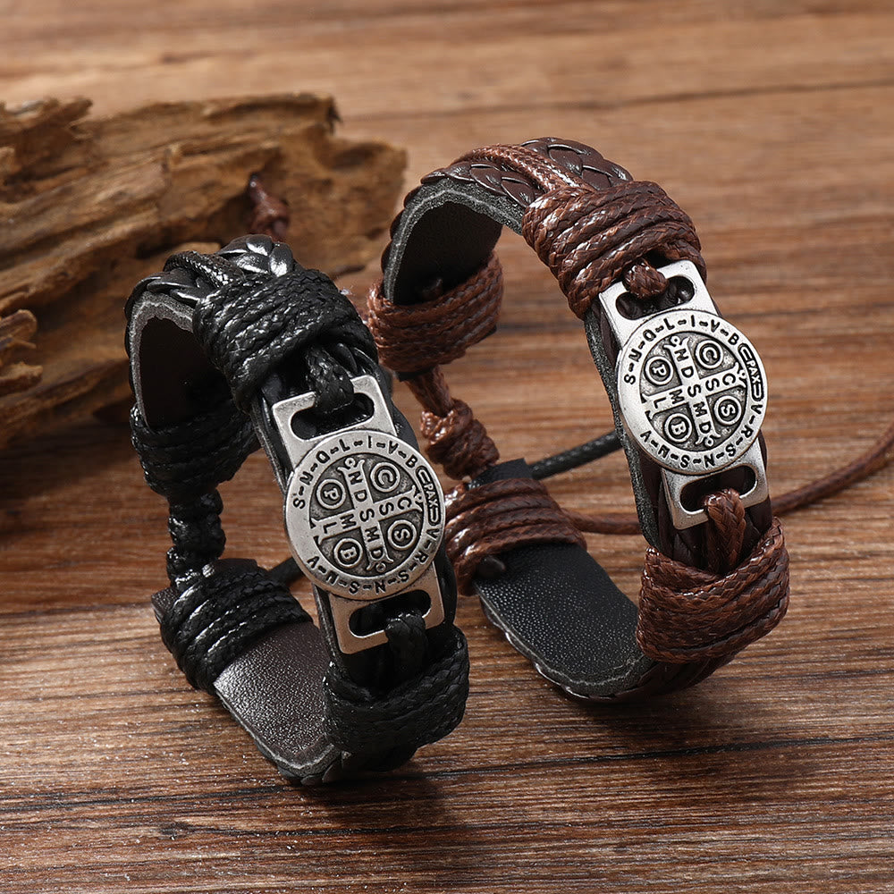 Christianartworkshop Classic 2 Color St. Benedict Leather Bracelet: Symbol of Faith and Courage - Brown - image 0