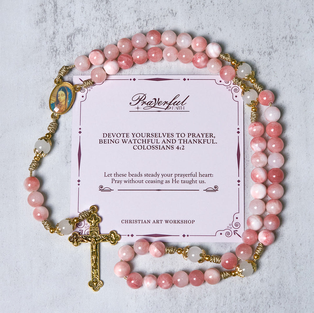 Christianartworkshop PRAYERFUL FAITH: Handmade Pink Glossy Beads Rosary with Gift Card - PRAYERFUL FAITH - image 0