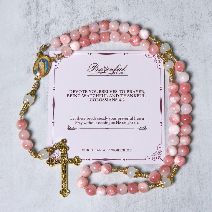 Christianartworkshop PRAYERFUL FAITH: Handmade Pink Glossy Beads Rosary with Gift Card - PRAYERFUL FAITH - image 0