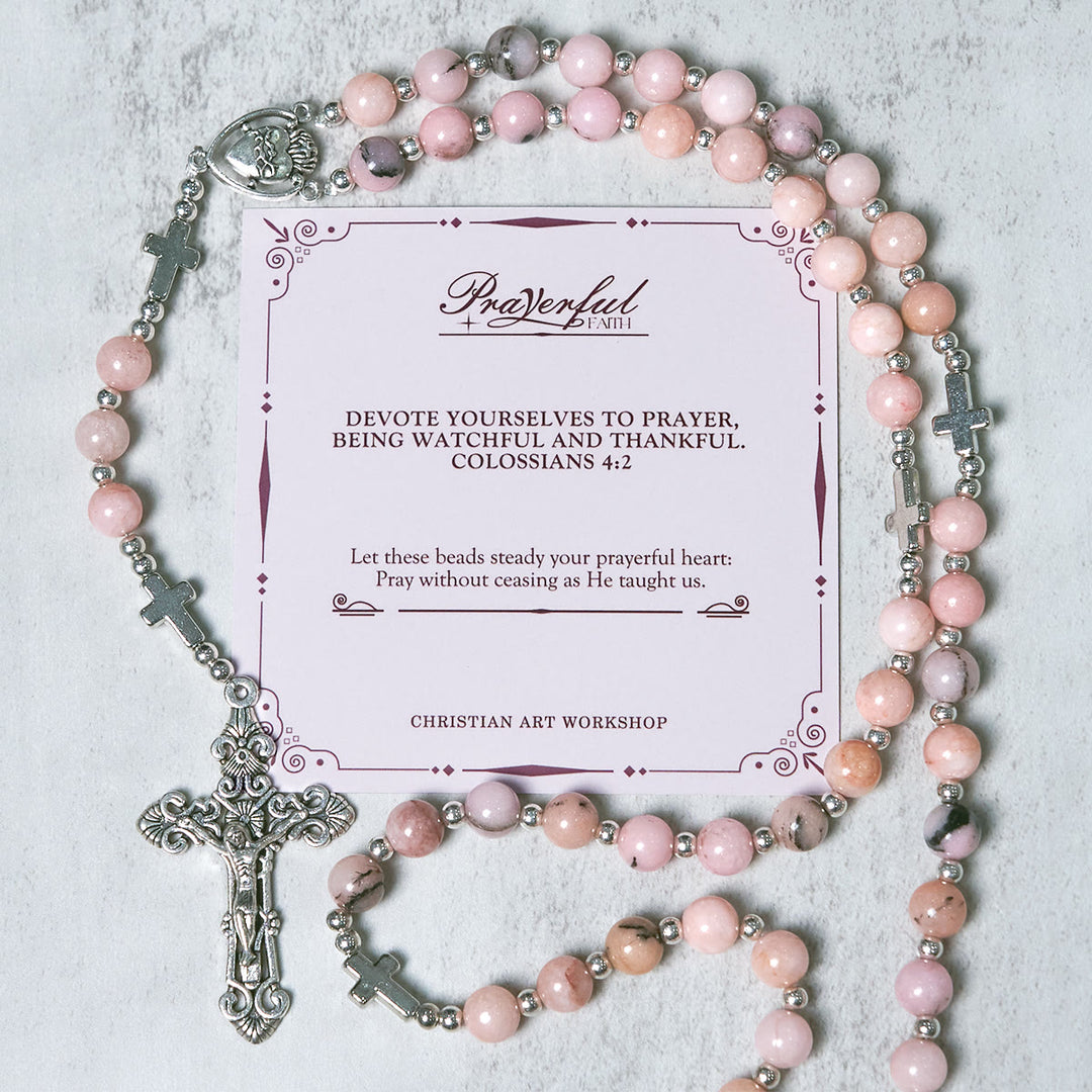 Christianartworkshop PRAYERFUL FAITH:Handmade Pink Round Beads Rosary with Gift Card - PRAYERFUL FAITH - image 2