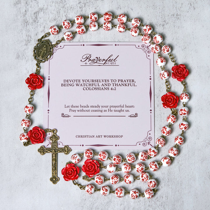 Christianartworkshop PRAYERFUL FAITH:Handmade Rose Cinnabar Beads Rosary with Gift Card - PRAYERFUL FAITH - image 2