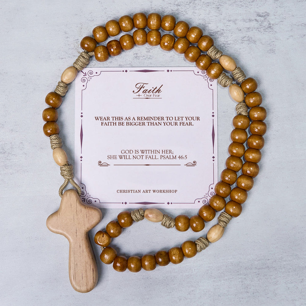 Christianartworkshop PRAYERFUL FAITH: Handmade Minimalist Olive Wood Rosary with Gift Card - FAITH OVER FEAR - image 1