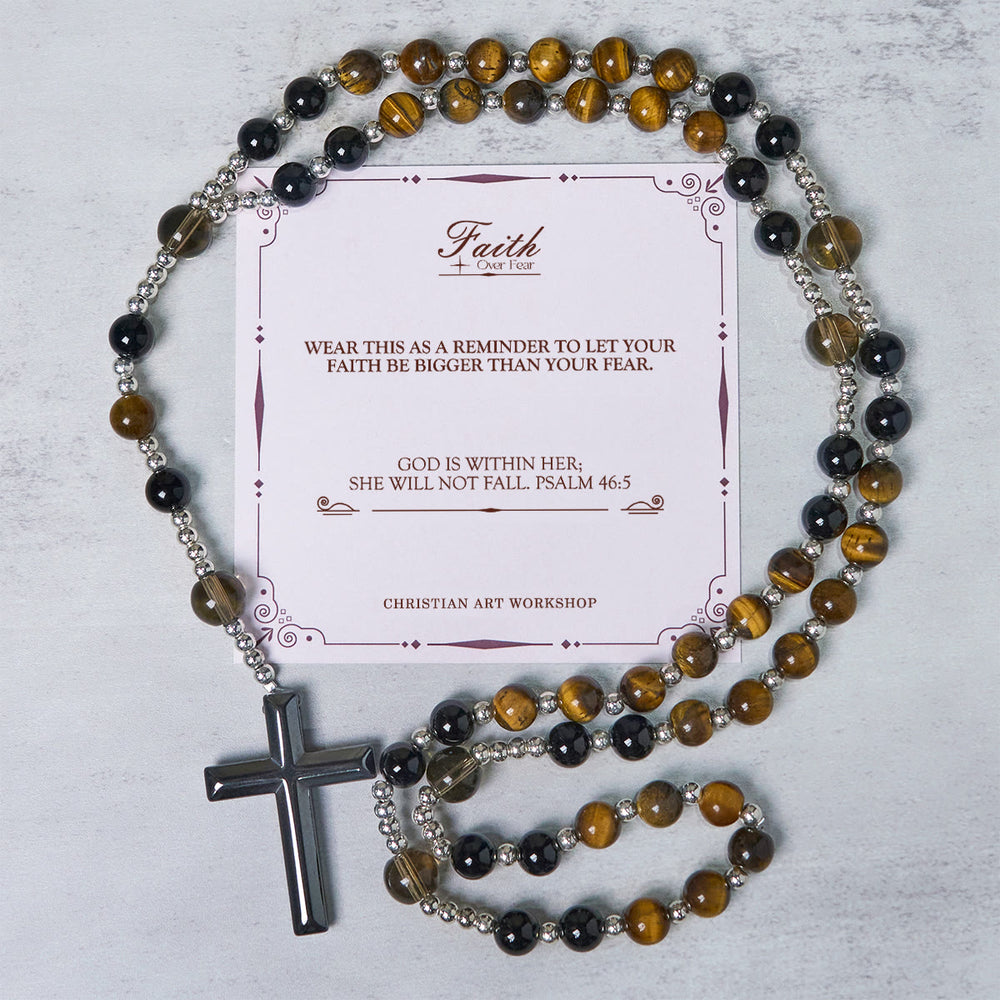 Christianartworkshop PRAYERFUL FAITH: Handmade Natural Obsidian Tiger's Eye Rosary with Gift Card - FAITH OVER FEAR - image 1